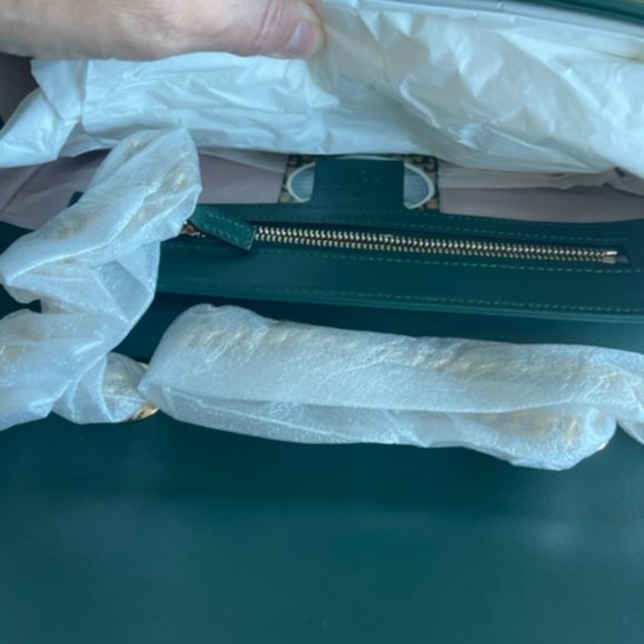 Gucci Rajah Chain Shoulder Bag Leather Medium Gold Dark Green Handbag Vitello NW - Picture 14 of 16